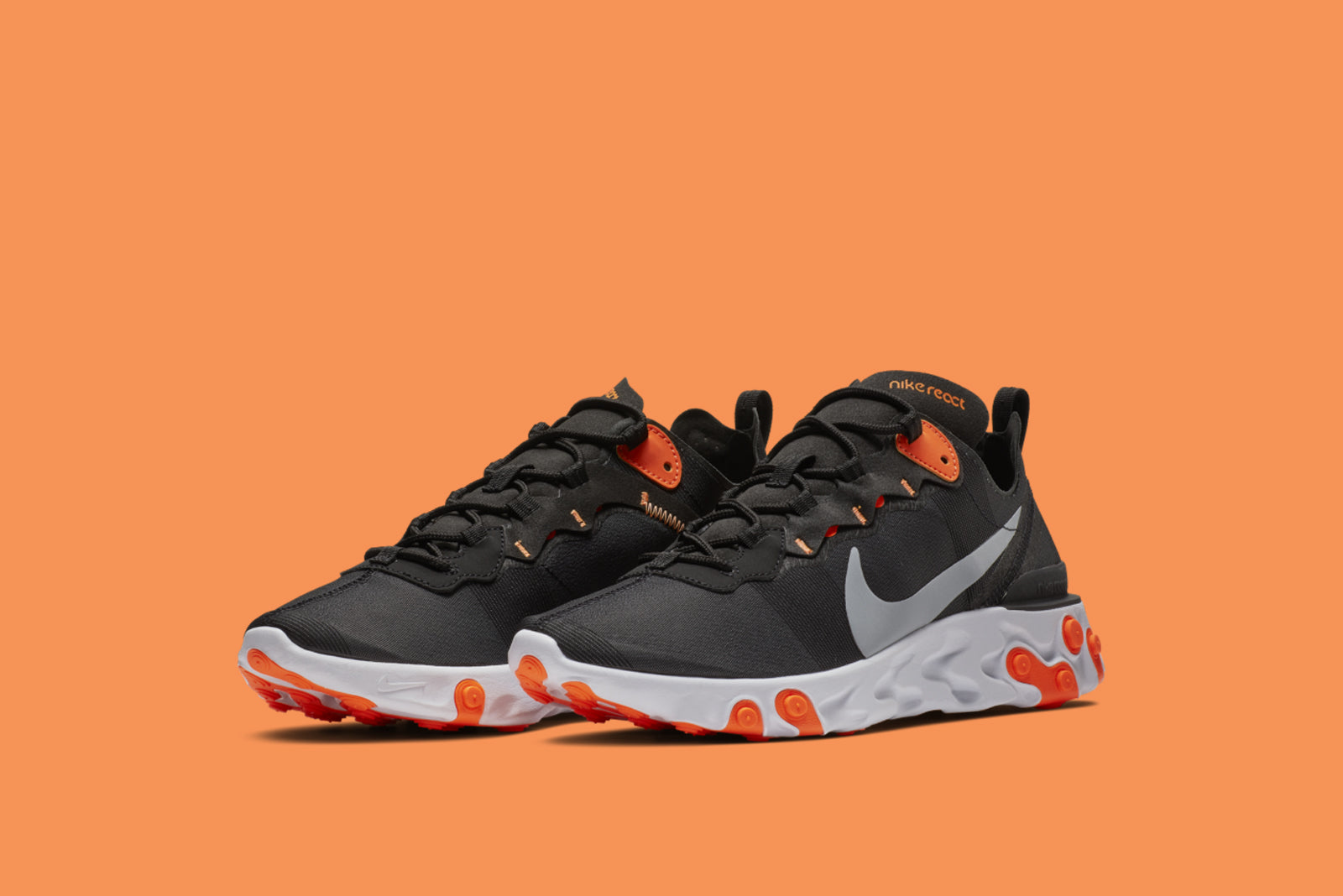 nike react element 55 black cool grey total orange