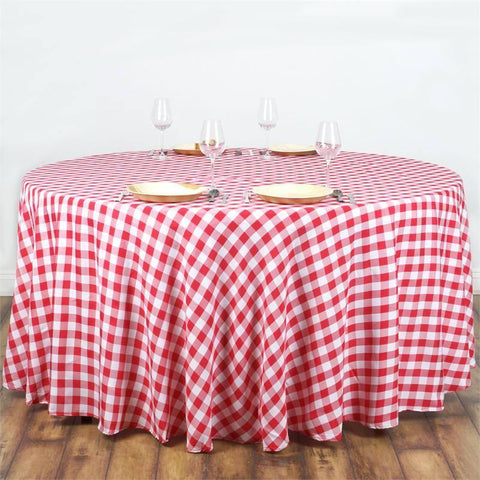 108" Polyester Checkered Round Tablecloth