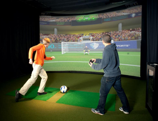 playing soccer on hd multi sport simulator