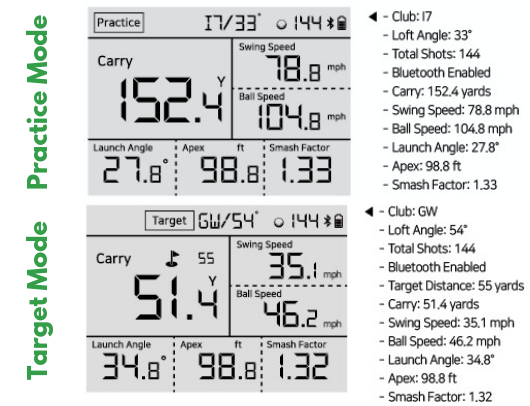 target mode and practice mode on the swing caddie sc300 launch monitor