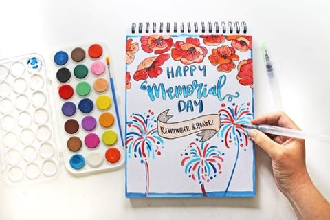 decorating fireworks in red and blue kassa watercolor paint