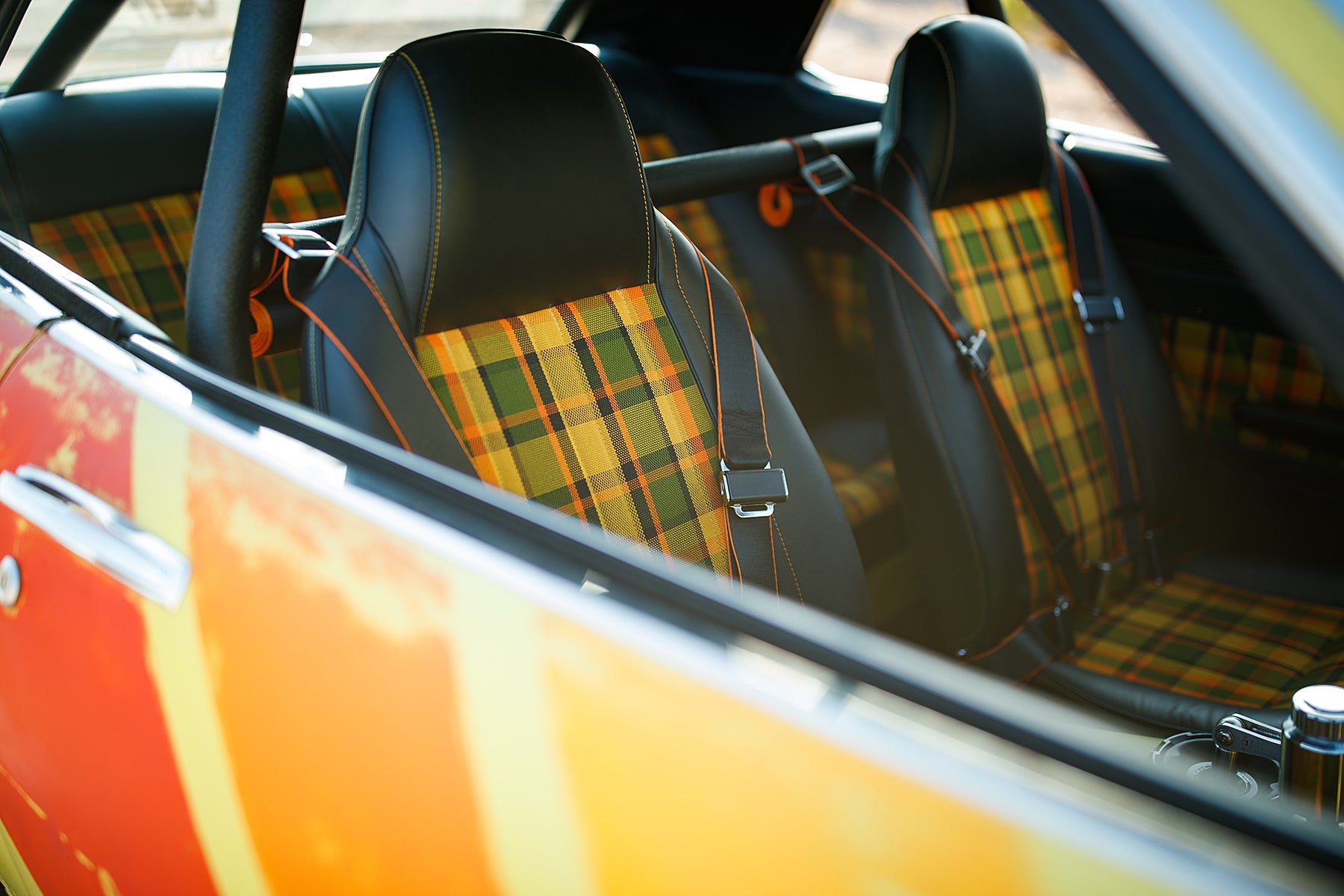 1973 Toyota Celica with Relicate Leather plaid interior JH restorations sema 2019