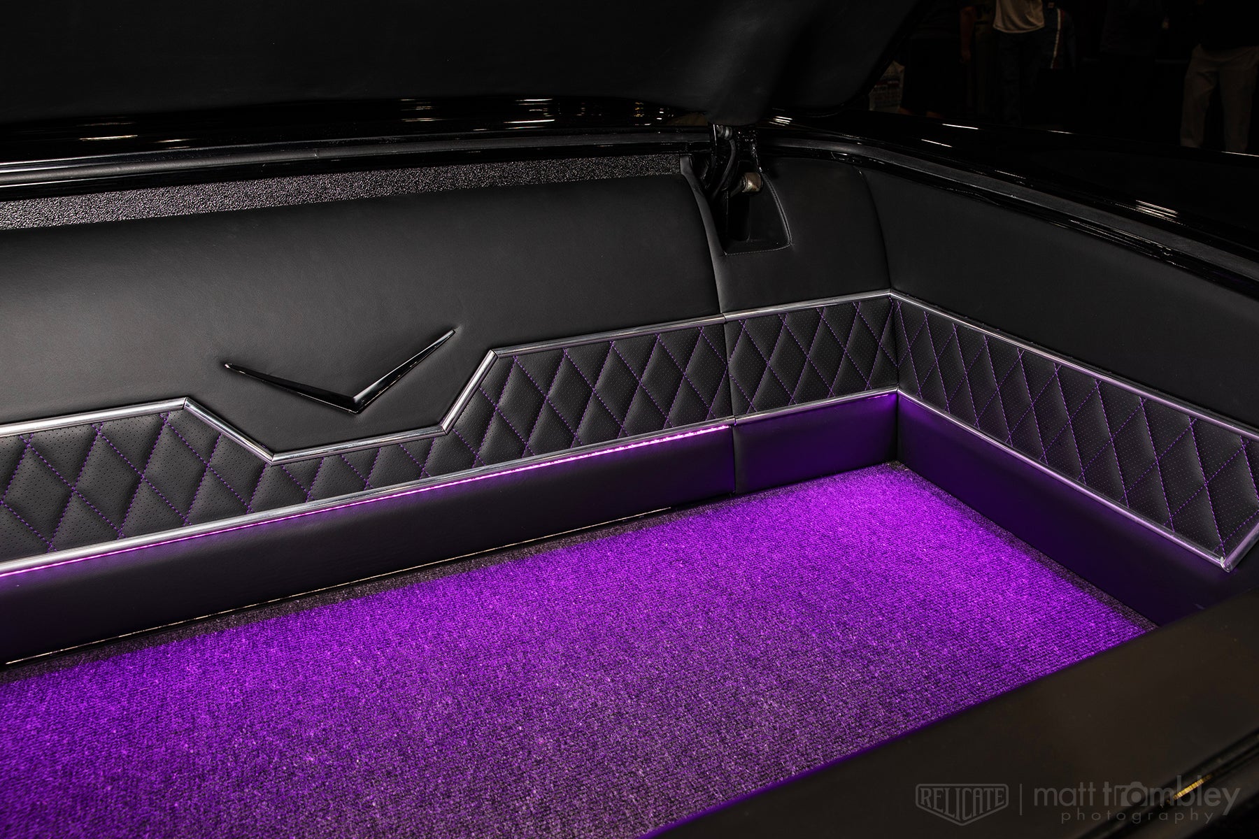 Relicate Leather Shine Speed Shop 1964 Cadillac Coupe "PsyCadellic" Leather Interior purple LED lit trunk