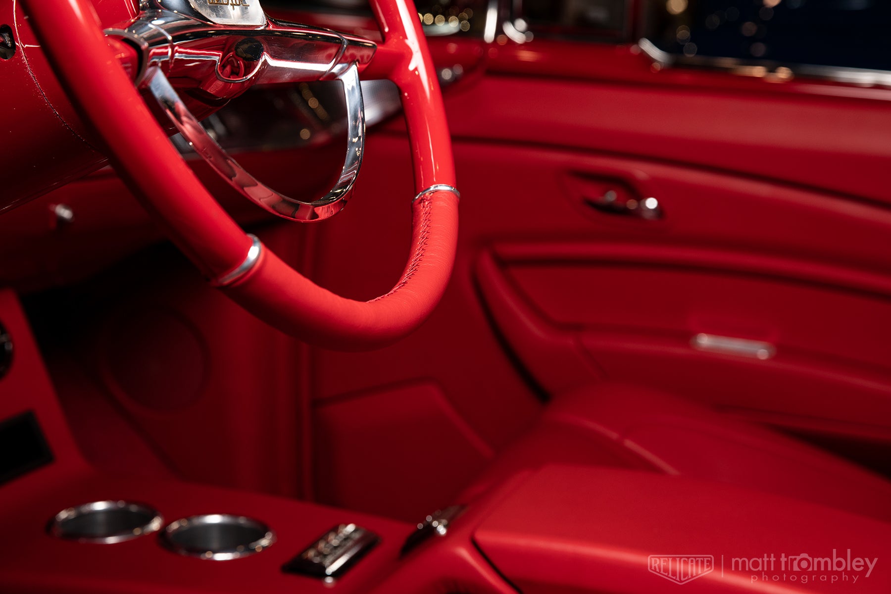 1957 Chevrolet Belair Convertible with Relicate Napali Cherry Leather Steering Wheel