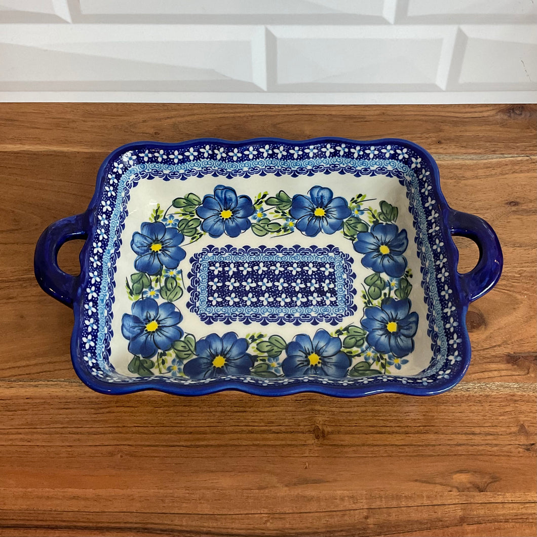 Kalich Blue Flower Rectangular Baker with handles