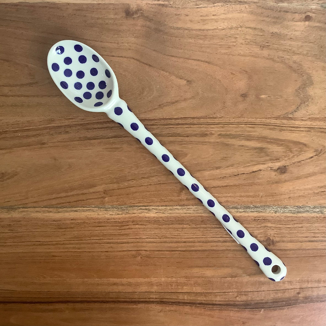 White and Blue Dot Long Spoon