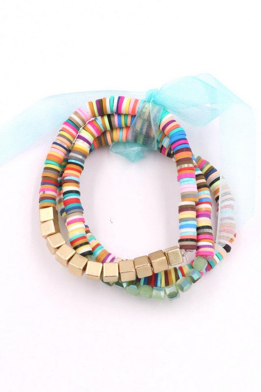 Sunrise Rubber disc/metal cube bracelet set Width: 1/4