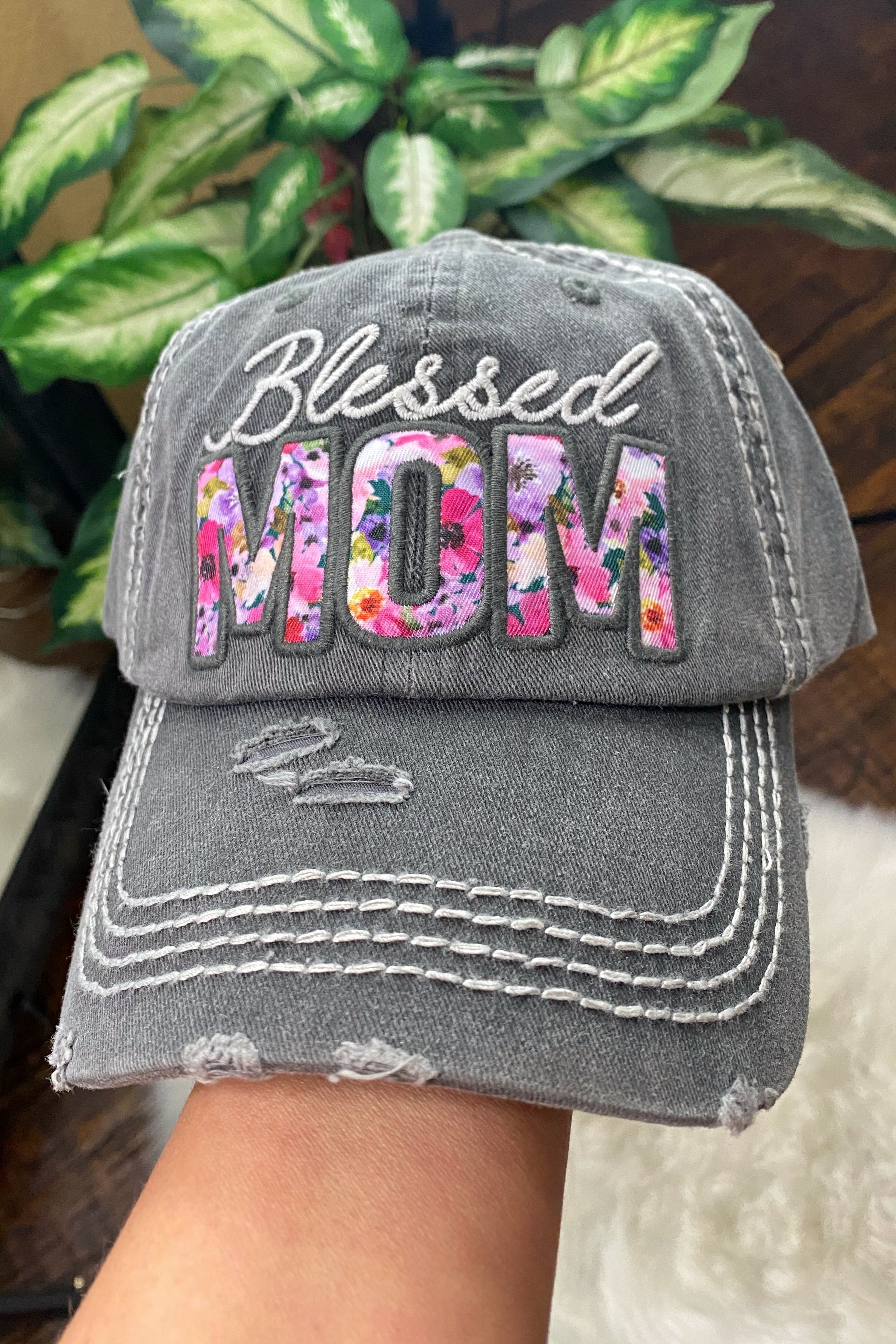 Call Your Mother Distressed Trucker Cap with Velcro Closure, Black