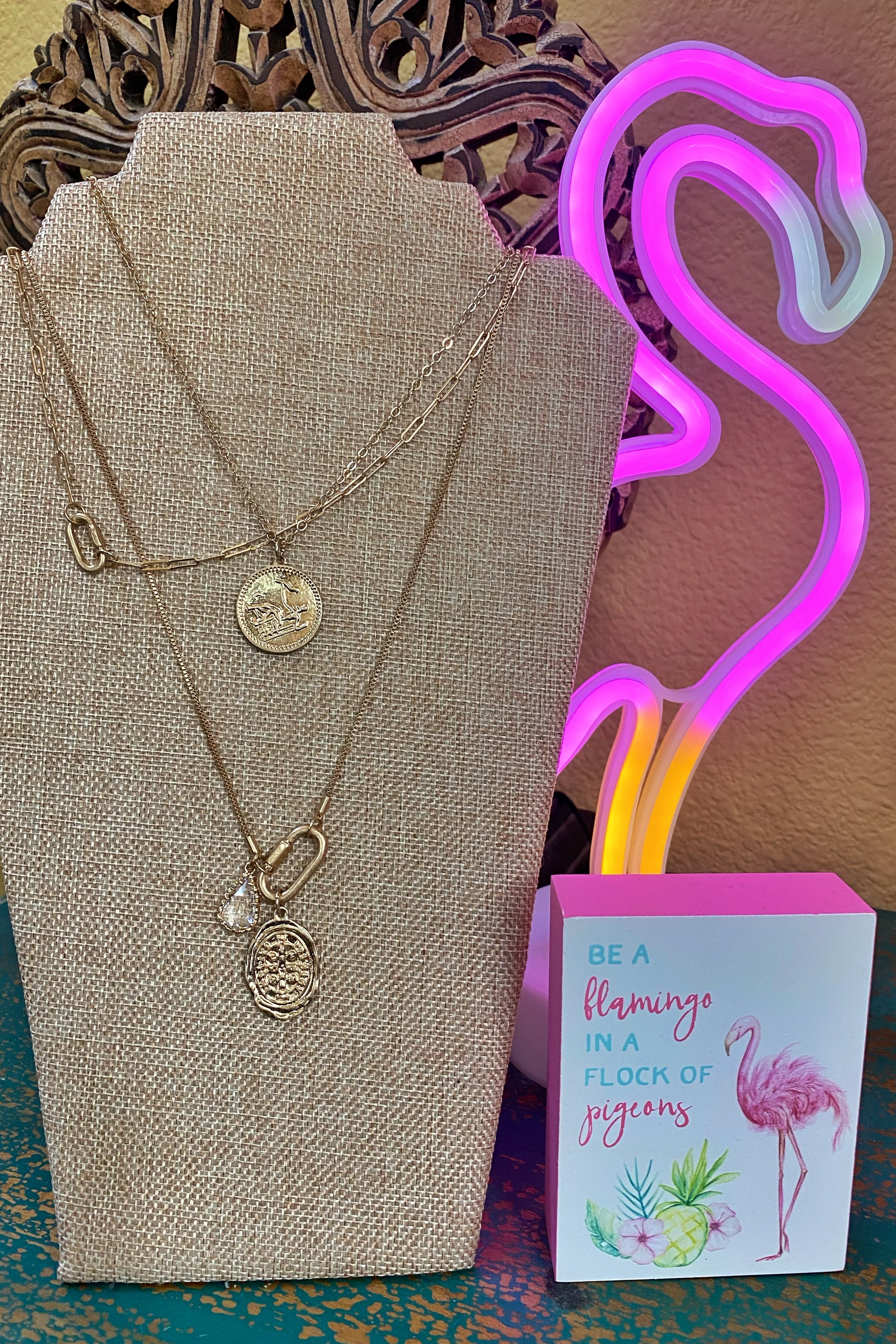 Metal Coin, Charm Layered longer Necklace, Gold