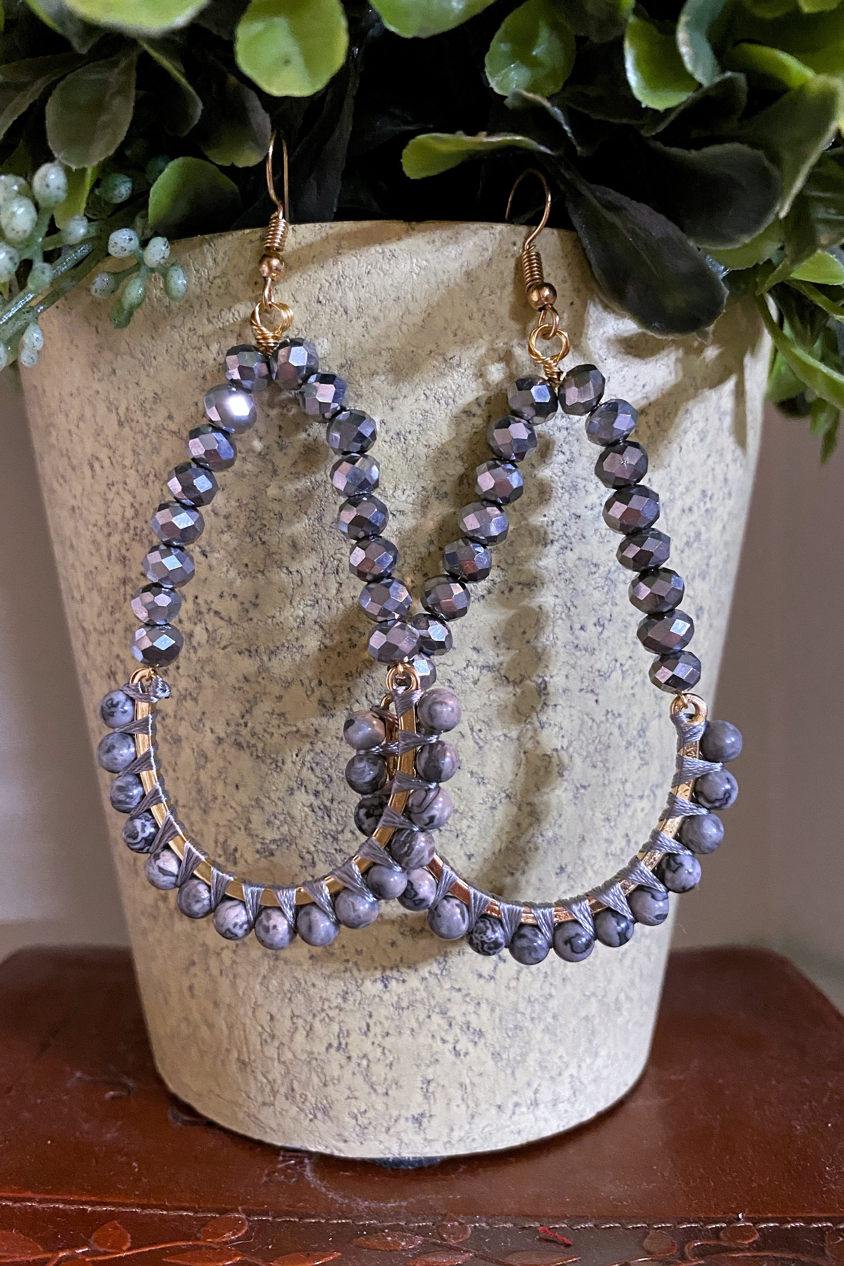 Crystal Bead Statement Earrings, Gray