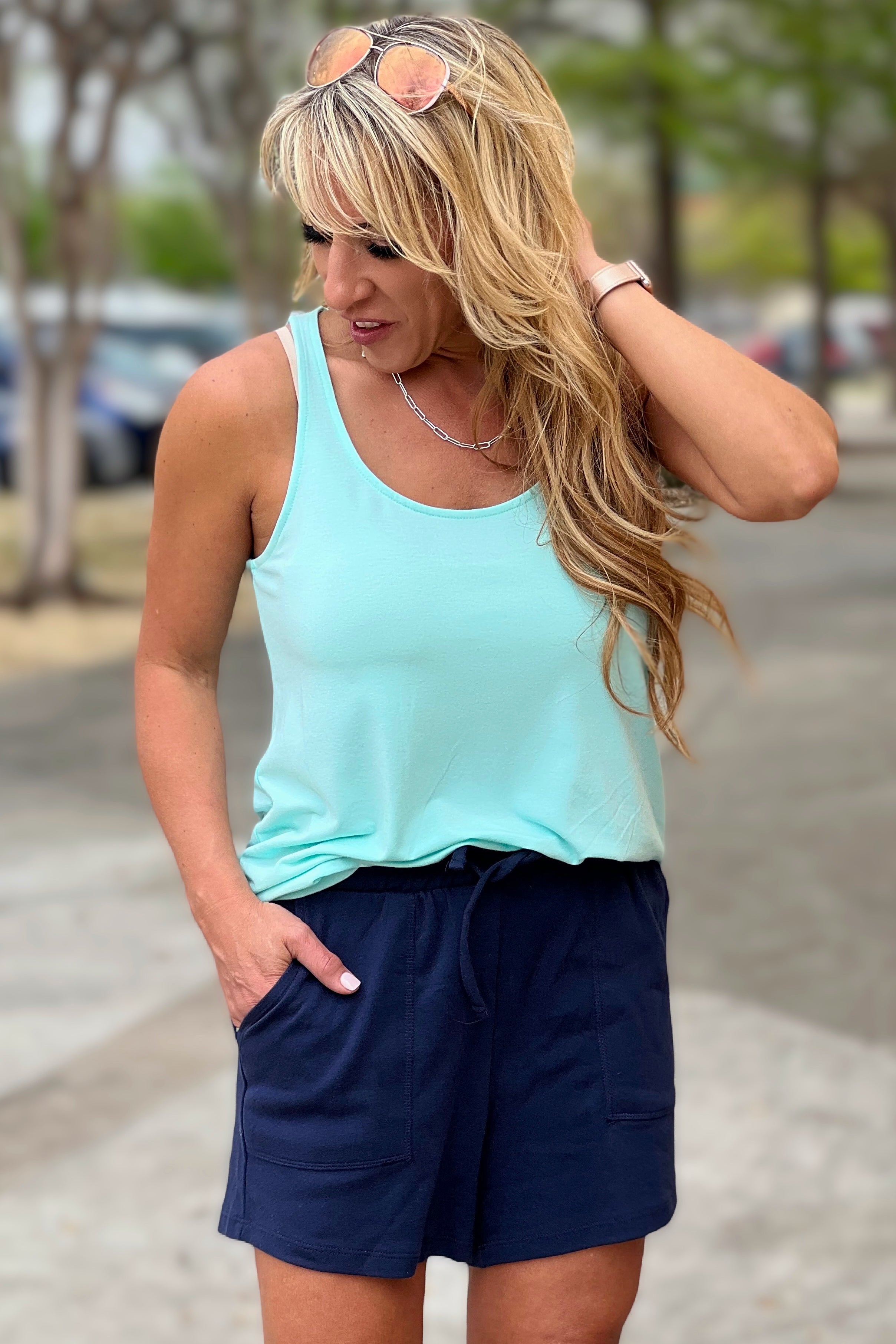 Happy Now Cotton Drawstring Relaxed Fit Shorts with Pockets, Navy