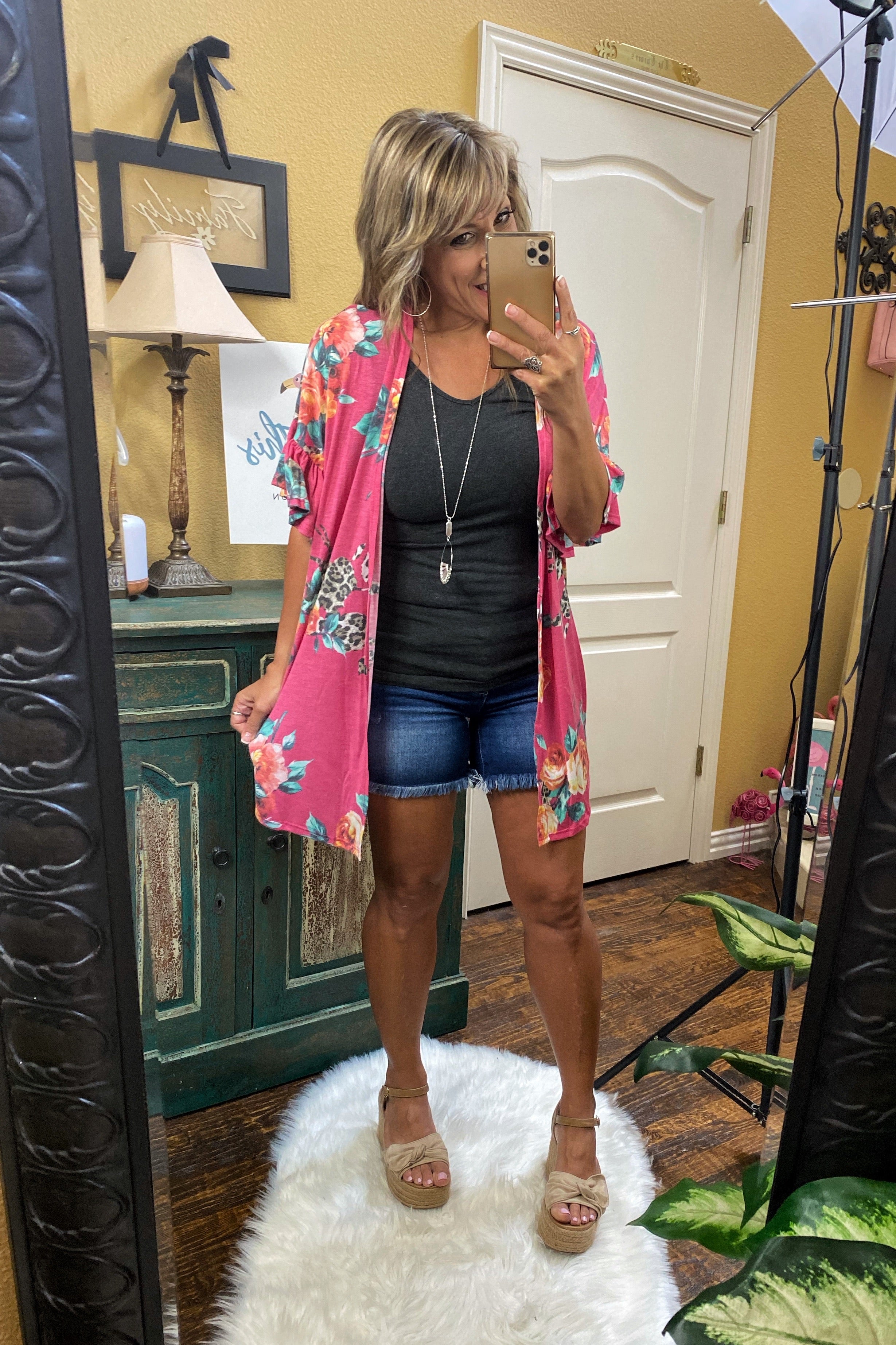 Ruffled Sleeve Kimono, Berry S-XL