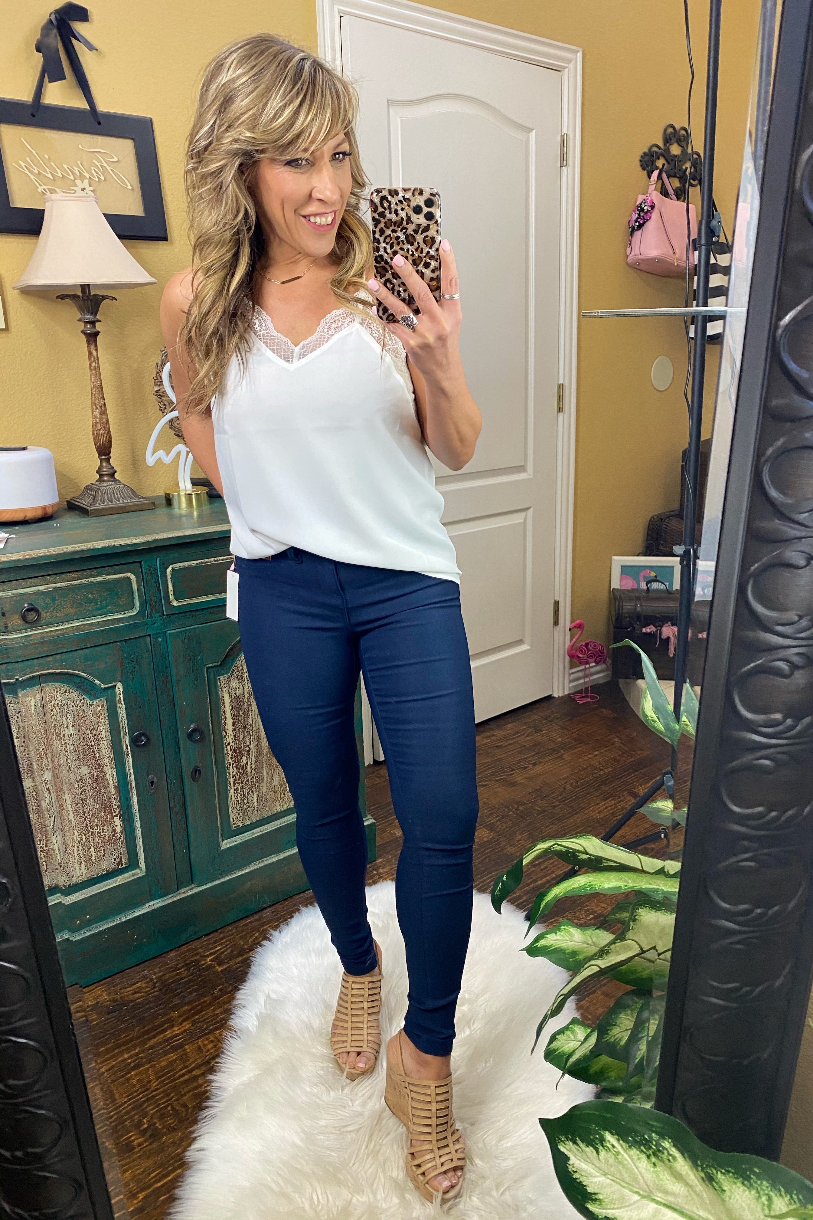Forever & Always Hyperstretch Long Lasting Color Mid-Rise Skinny Jean by YMI, Navy