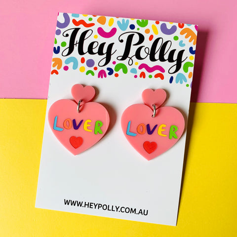 DANGLE - Lover Lover Hearts (pastel pink + rainbow hand painted detail)