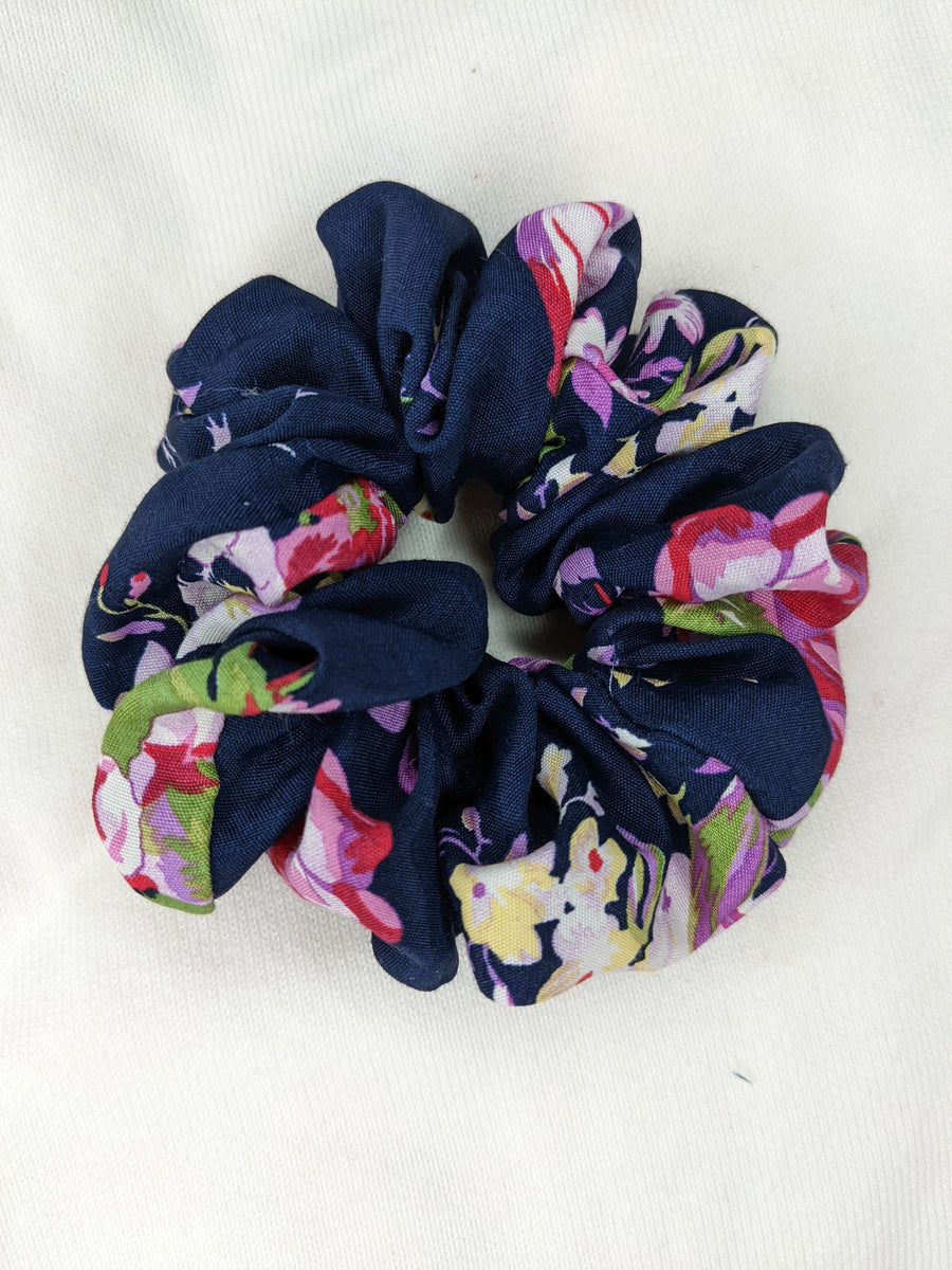 Handmade Scrunchies Upcycled Scrunchies Cotton Scrunchies Black Floral Scrunchy