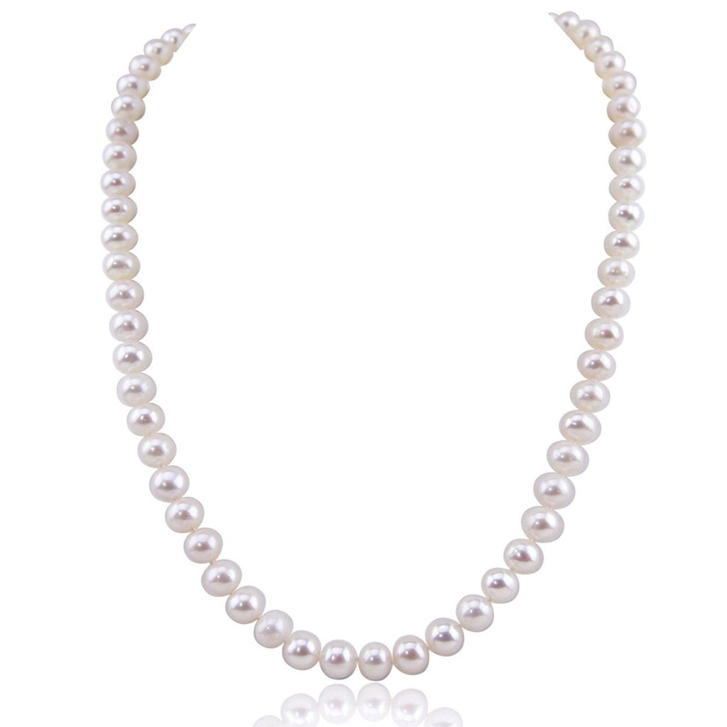 Akwaya 12-13mm White Freshwater Cultured Pearl Necklace with Leather,20 