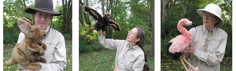 Kelly Heinritz with some of her beautiful hand puppets in Wisconsin