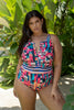 Geo Stripe Sleeveless Zip Front One Piece Swimwear