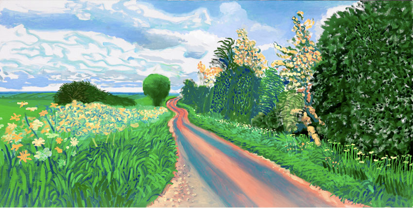 David Hockney Early Blossom, Woldgate 2009 - oil on canvas 36x72 in.
