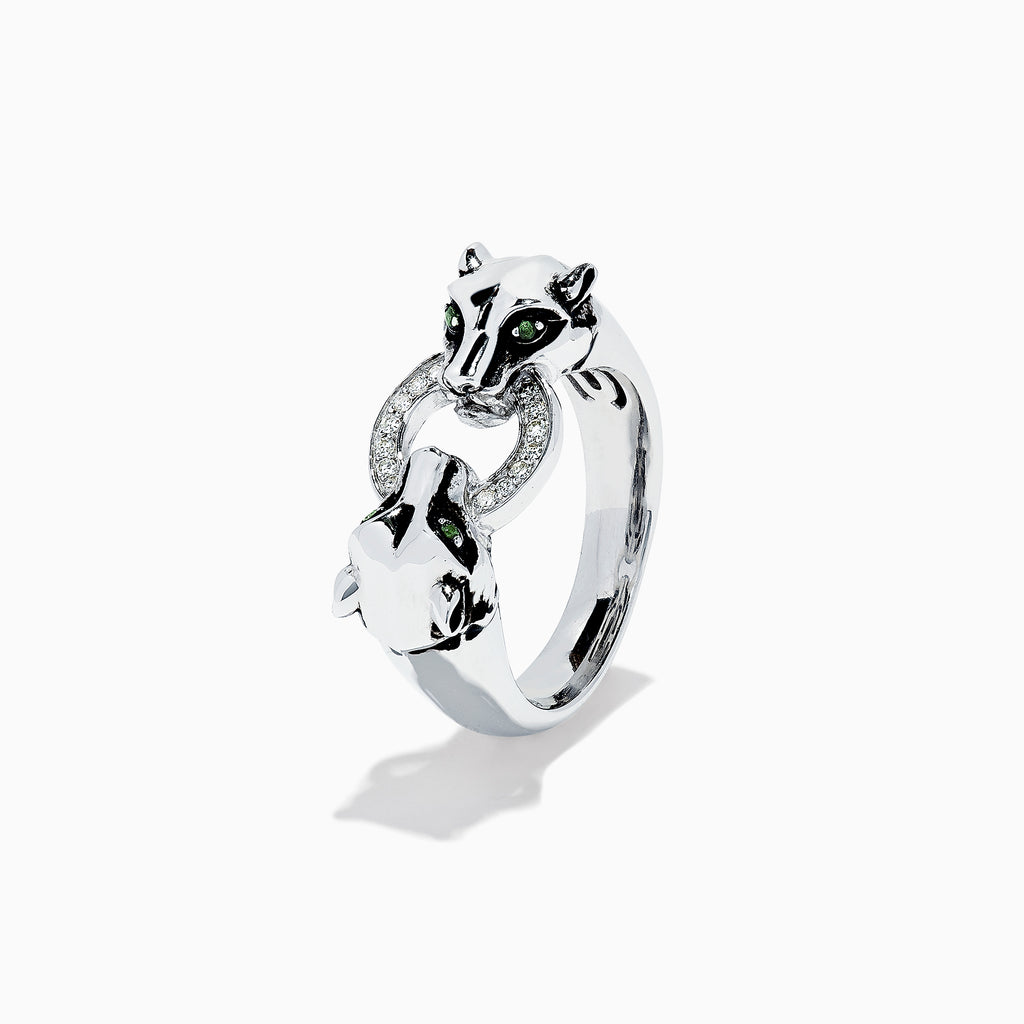 Effy Signature Sterling Silver Diamond Panther Ring, 0.09 TCW