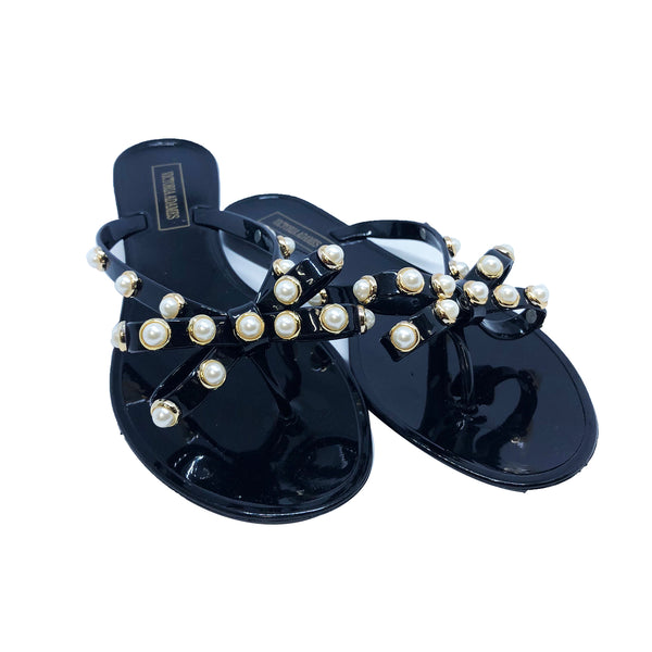 pearl black sandals