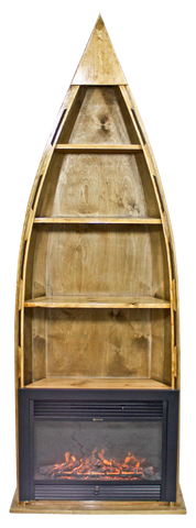 vertical canoe shelf and fireplace