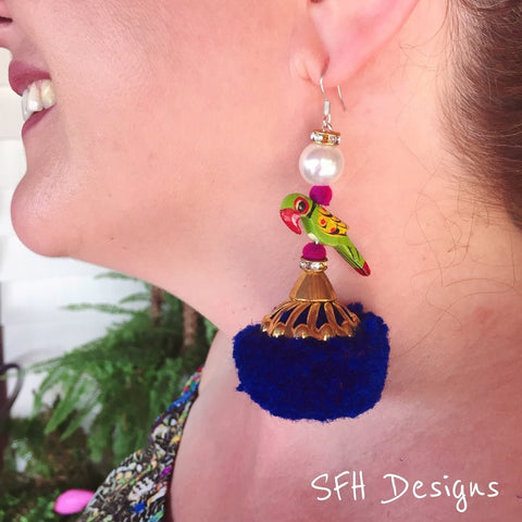 Brightly Coloured pom pom earrings