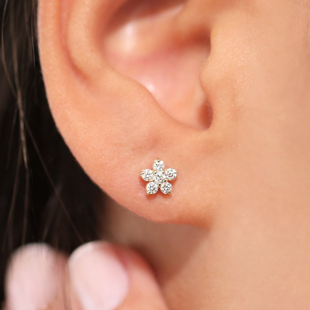 gold diamond flower earrings