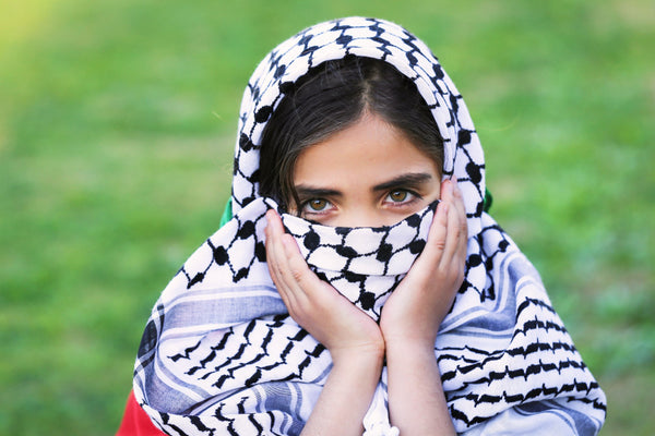 Islamic Headscarf Shemagh Keffiyeh Black & White Traditional Arab Scarf 