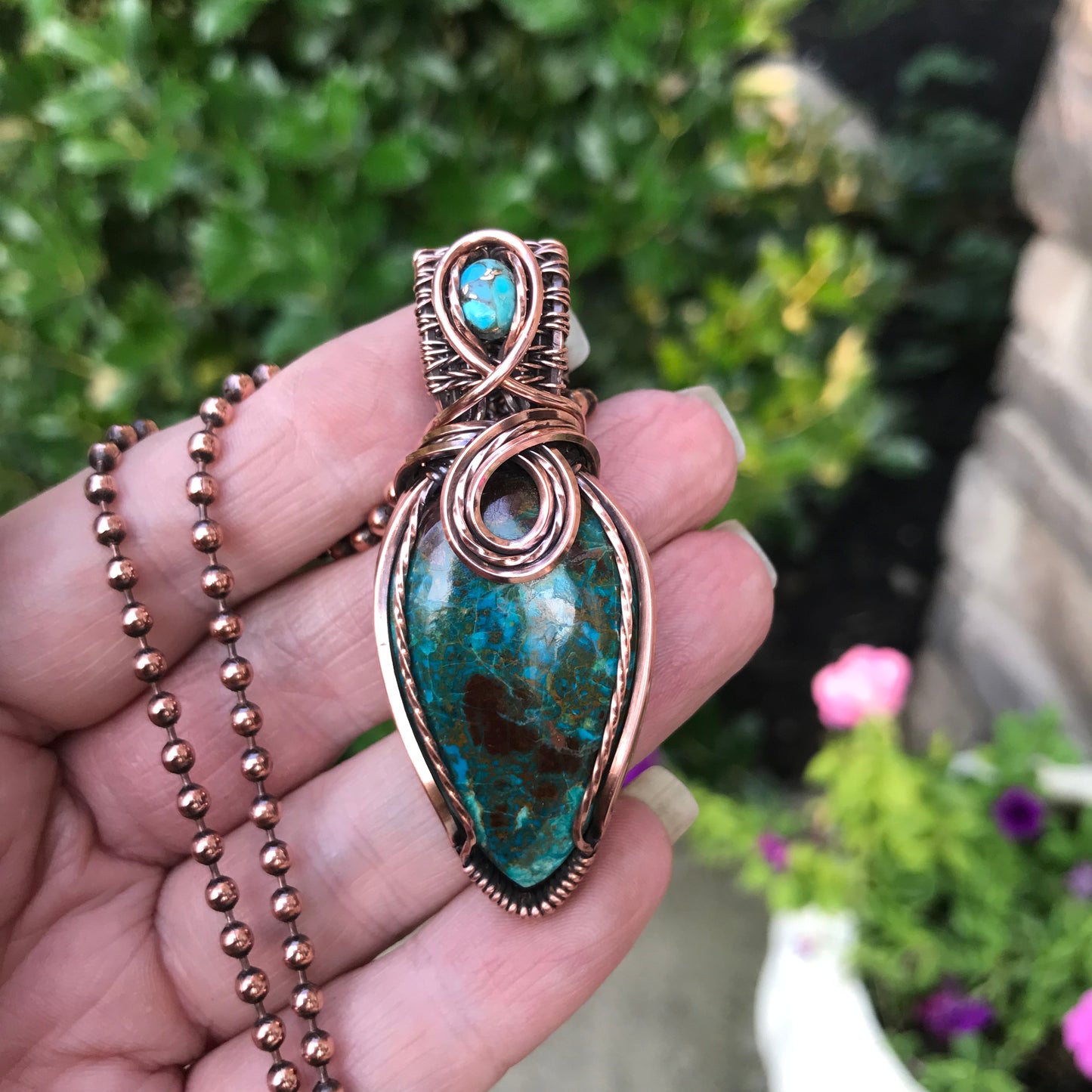 Chrysocolla & Turquoise Wire Wrap Pendant