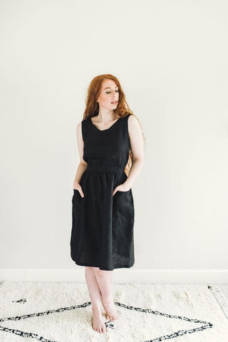 uniform handmade black linen dress