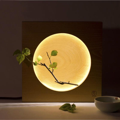 Japanese Full Moon Wood Table Lamp