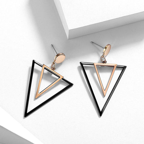 Viennois Rose Gold & Gun Color Triangular Dangle Earrings