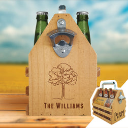 Personalised Timber Beer Caddy - Tree Design