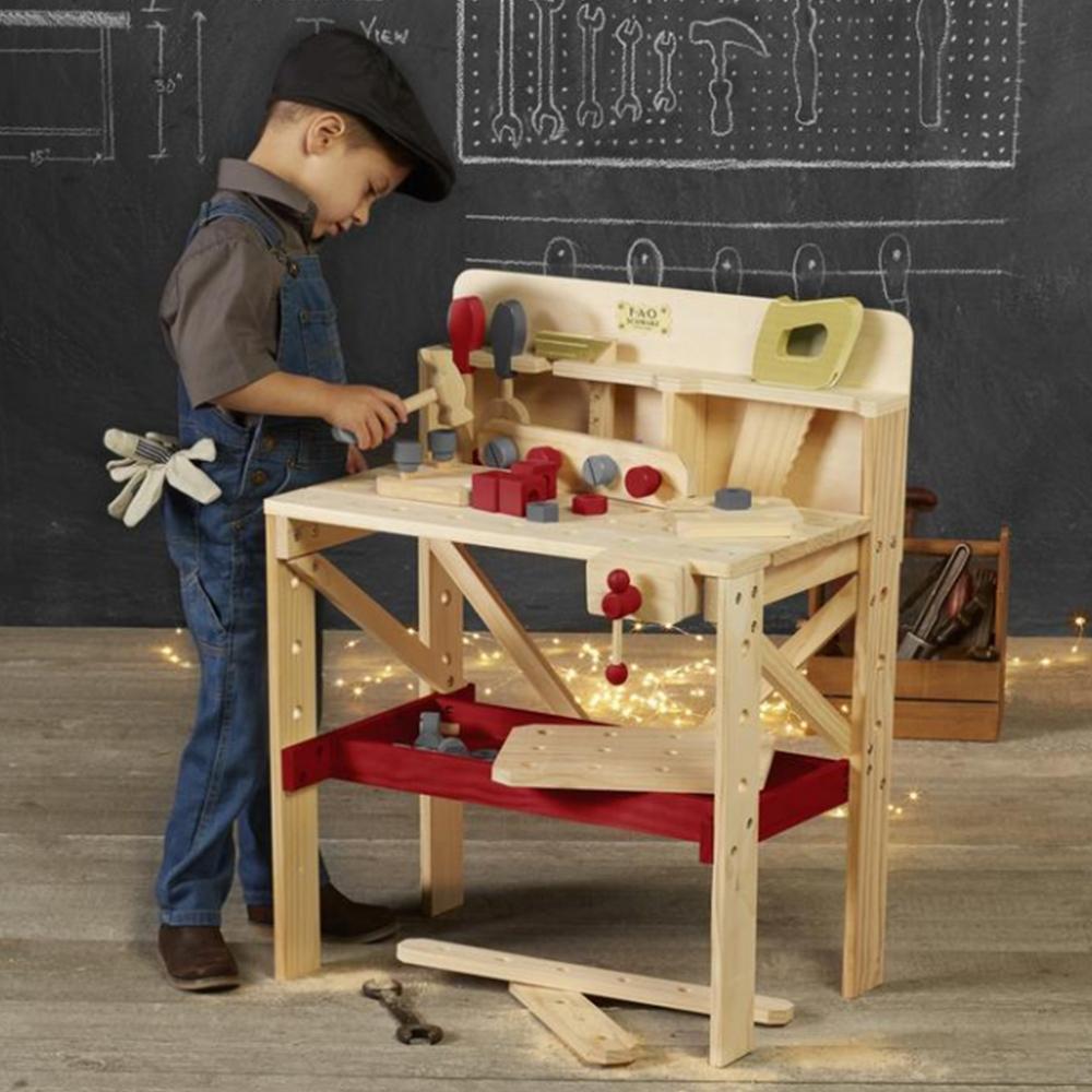 Kids Wooden Carpenter's Work Bench 76cm + Tools F.A.O Schwarz 