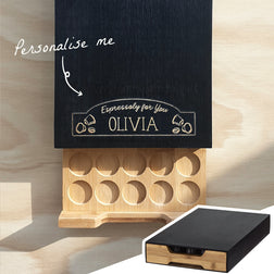 Personalised Bamboo Coffee Machine Board With Capsule Drawer - Espressoly For You
