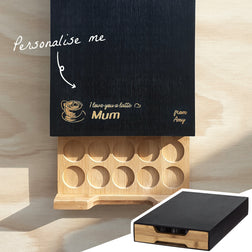 Personalised Bamboo Coffee Machine Board With Capsule Drawer - I Love You A Latte