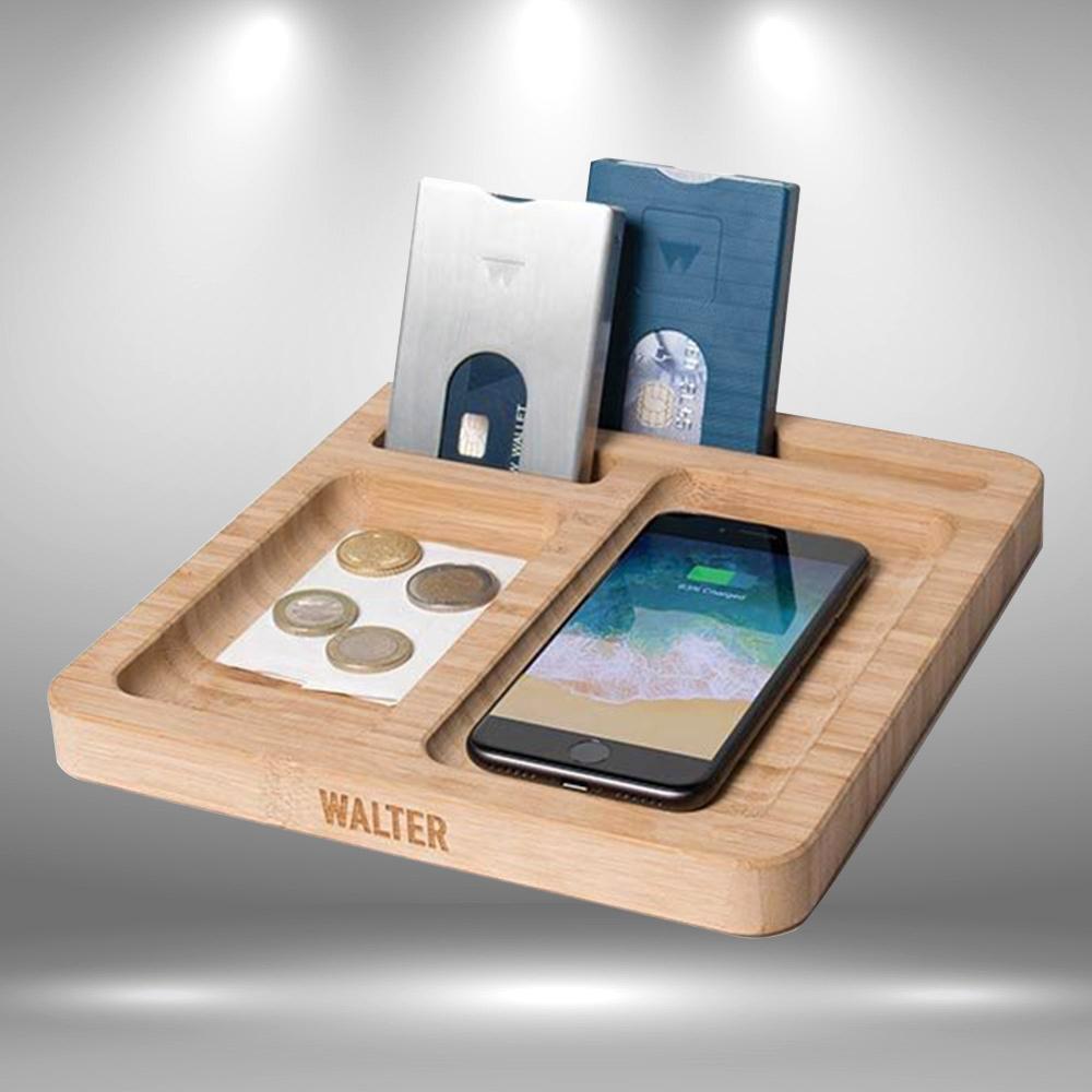 Bamboo Wireless Charging Dock Desk Tidy Walter Wallet Yellow