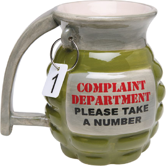“Complaint Department” Grenade Coffee Mug - - Big Mouth Toys - Yellow Octopus