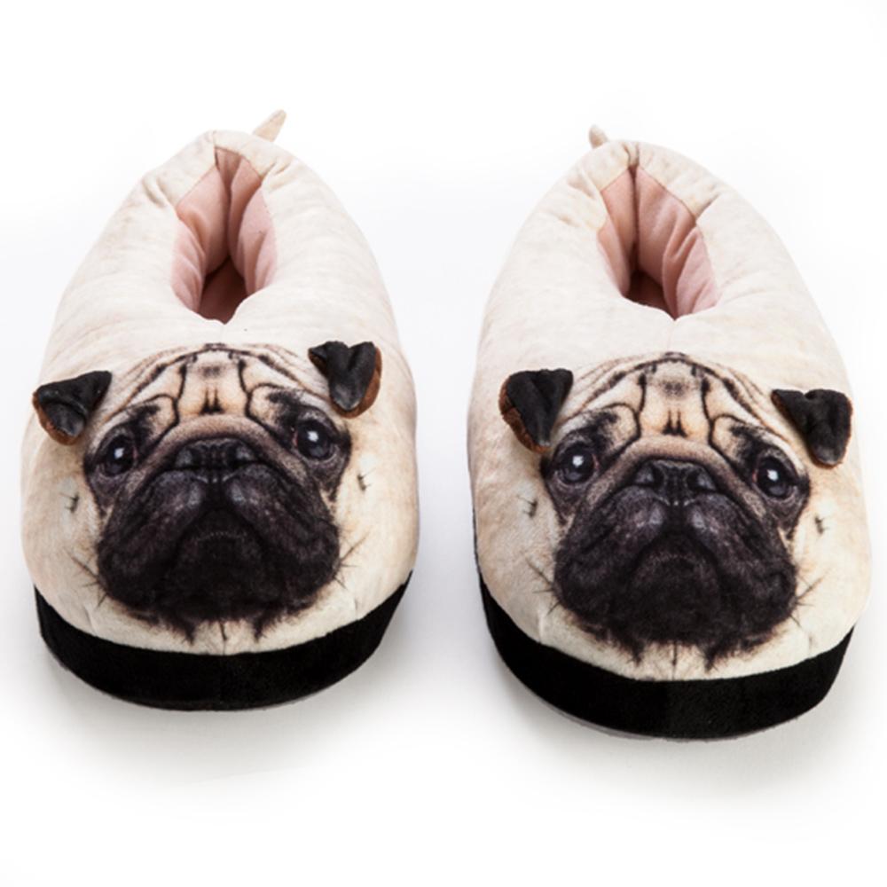 Plush Photo-Realistic Pug Face Slippers 