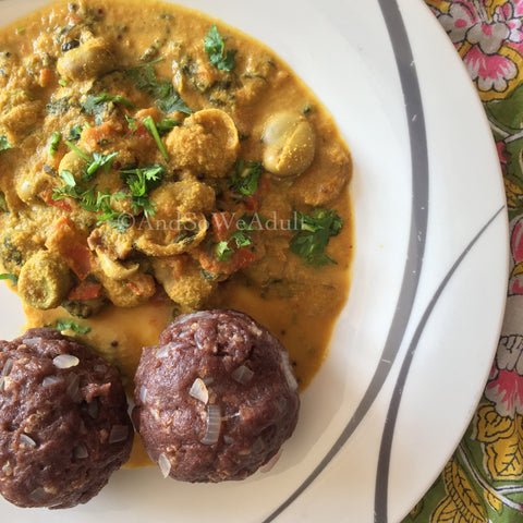 Broad Beans Saaru and Millet Flour Phulkas/Ragi Mudde