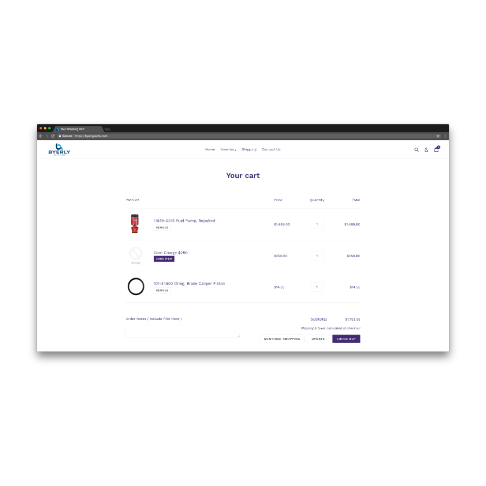 Byerly Parts Shopify App Kaleido API