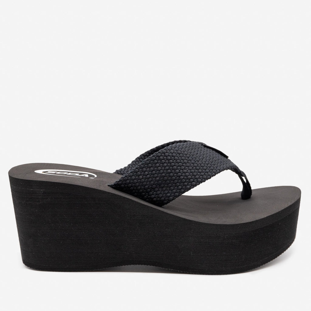 black platform flip flop sandals