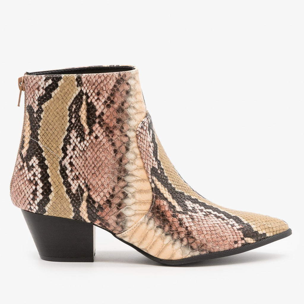 tan snake print boots