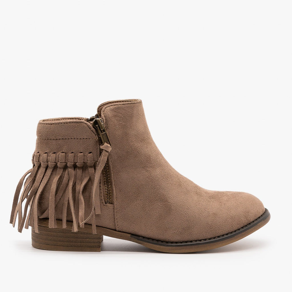 taupe fringe booties