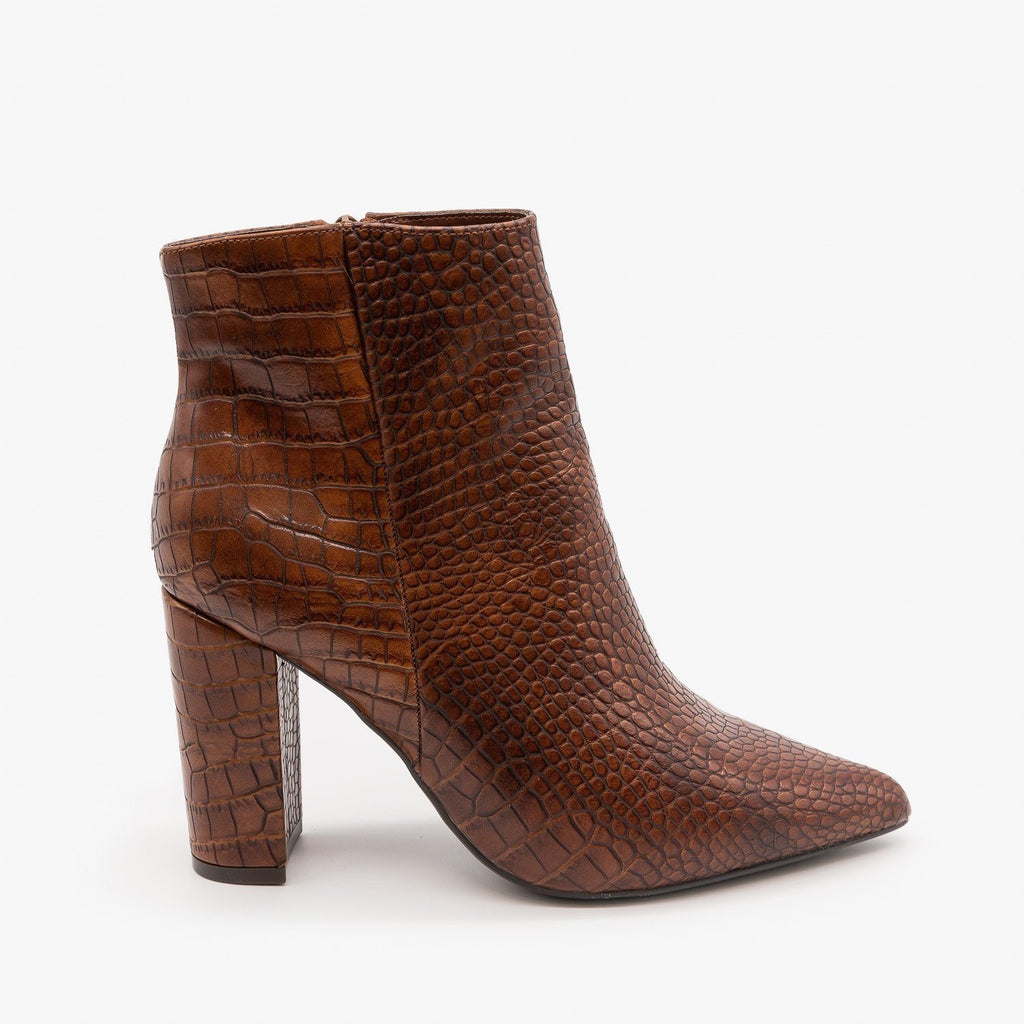 brown crocodile ankle boots