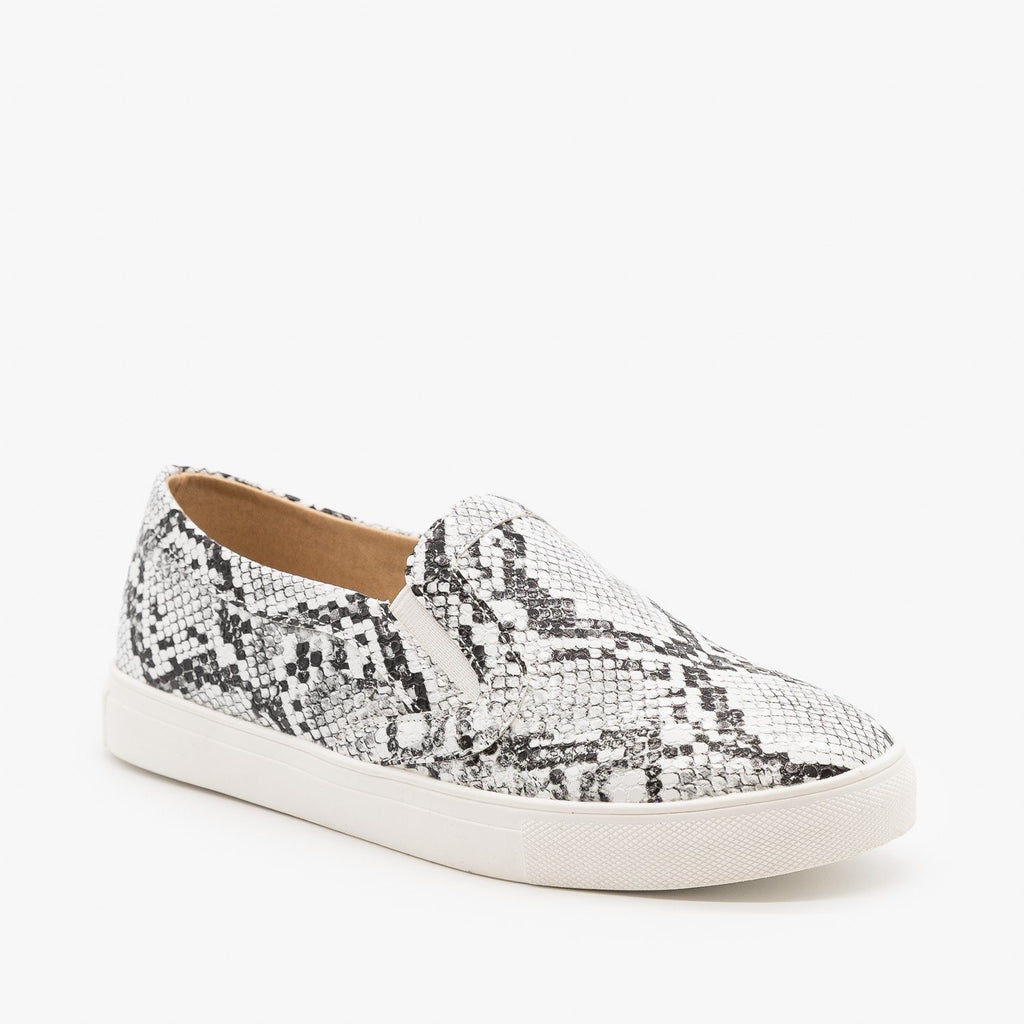 snake print slip on sneakers