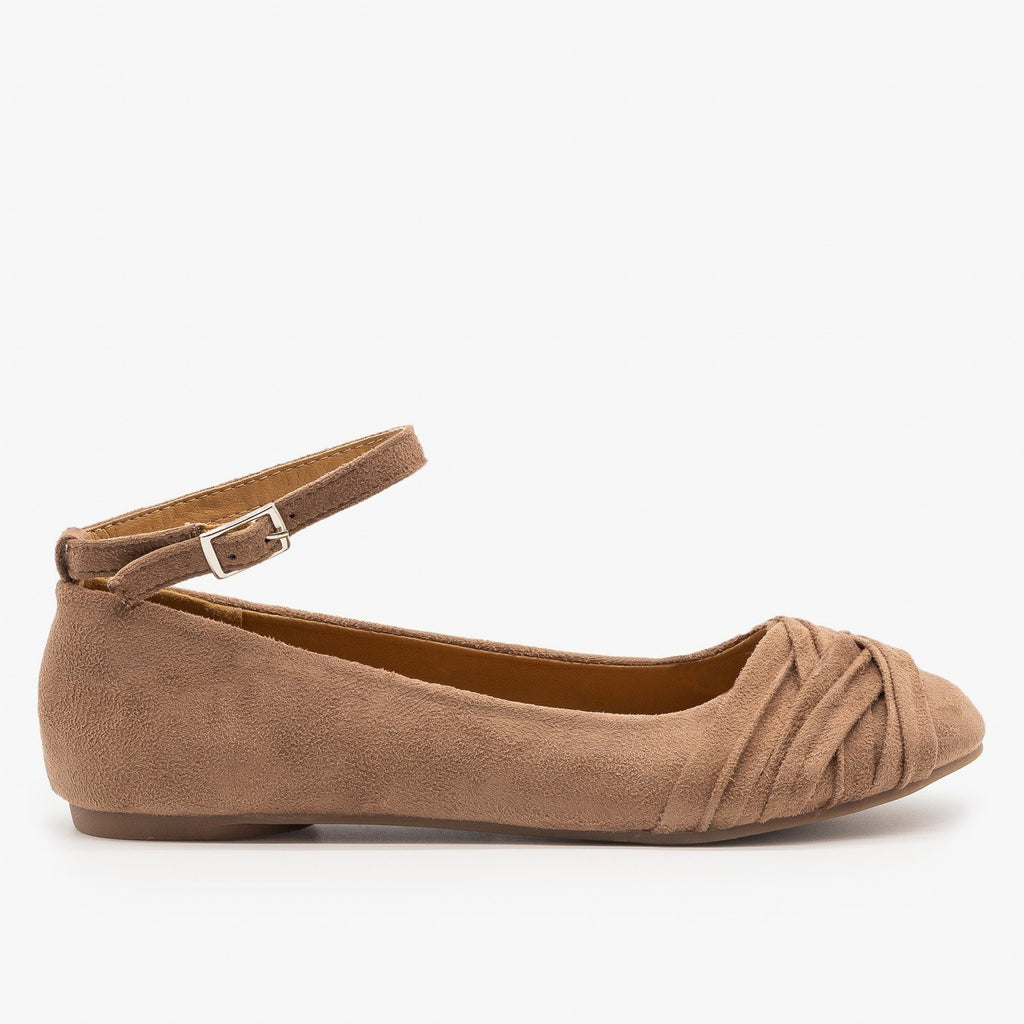 beige flats with ankle strap