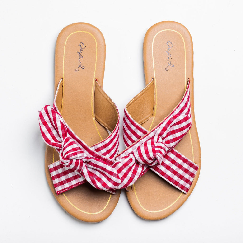 red and white sandals