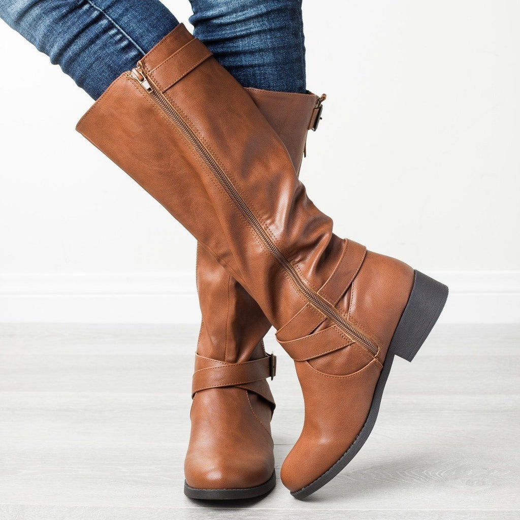women's cognac leather riding boots